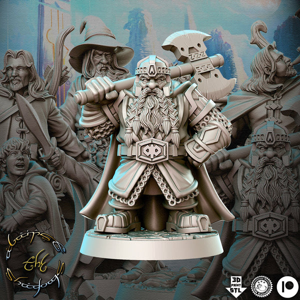 Uddir Thunderaxe Dwarf warrior LOTR 3D Printed Miniature 32mm Miniature, Warhammer, D&D